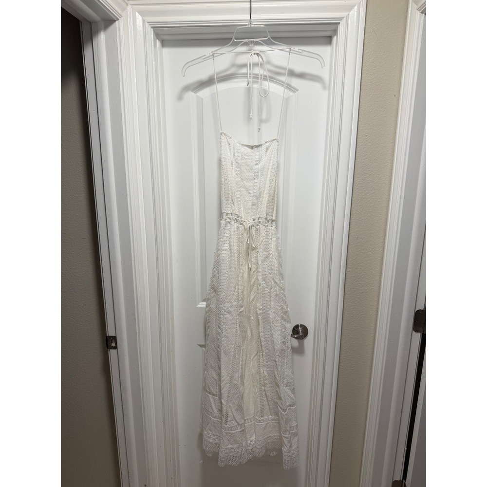 Free People Jumpsuit Womens Large White Lace Halter Wide Leg Boho Drawstring